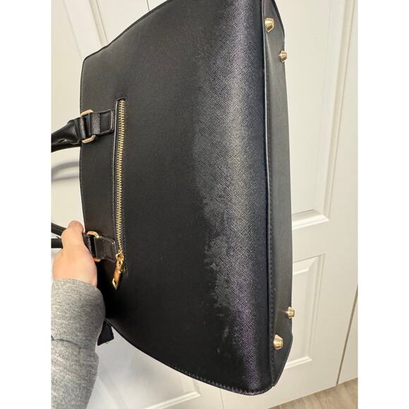 Miztique Black Leather Satchel Doctor Bag with Gold Metal Zipper - Picture 3 of 11